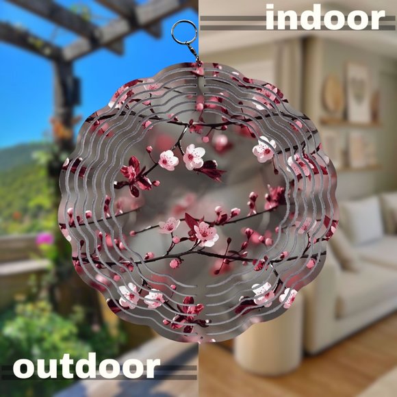 Japanese Cherry Blossom Flower Design Wind Spinner with Swivel Hook - Picture 3 of 3